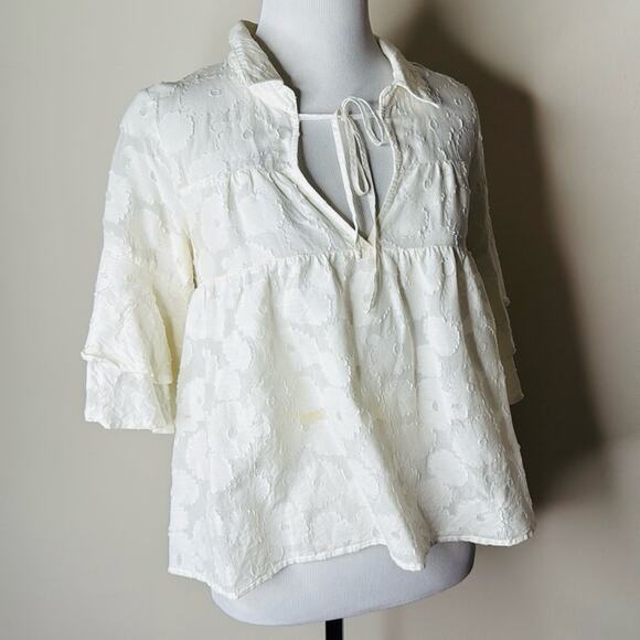 For Love and Lemons White Buttercup Ruffled Tie Neck Top - Picture 5 of 7